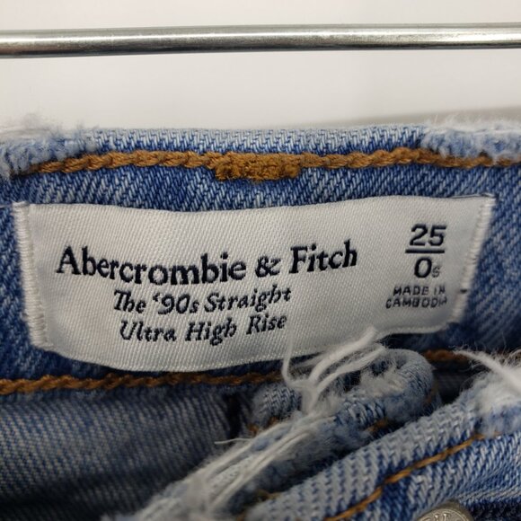 Abercrombie & Fitch 90s Straight Ultra High Rise Jeans 0S 25 Distressed Blue - Picture 4 of 9